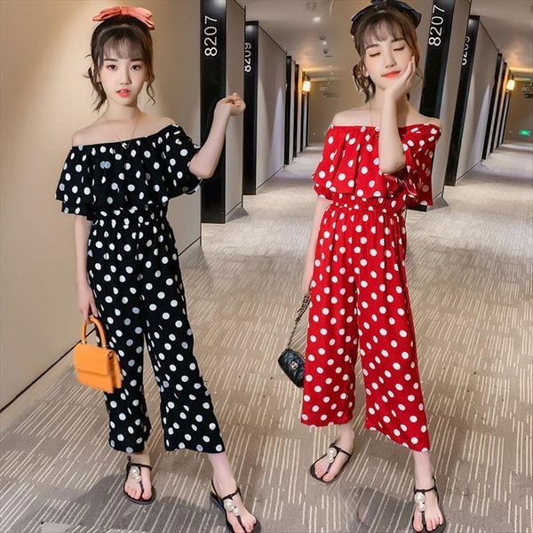 

kids clothes summer outfits teenage girls clothing 12 14 years word shoulder short sleeve polka dot rompers childrens jumpsuit, White