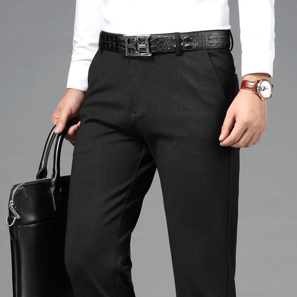 

men's pants autumn winter dress loose straight fit office wear easy-care formal business solid suit pant trousers plus size 38, Black