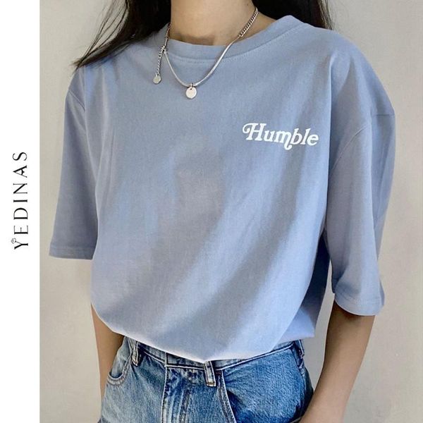 

women's t-shirt yedinas e girl t shirt 2021 summer letter printing shirts korean style y2k cotton aesthetic oversized streetwear, White