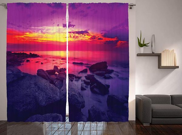 

curtain & drapes seascape decor curtains sunset over sea tropical beach summer scene window for living room bedroom