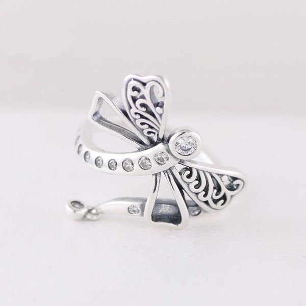 

cluster rings 100% 925 sterling silver pan ring dream dragonfly fashion shining for women wedding party gift jewelry, Golden;silver