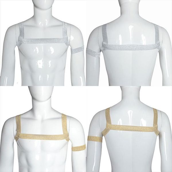

men shiny stripe short shirt tank elastic bandage harness hollow out male straps gay wear f16, White;black
