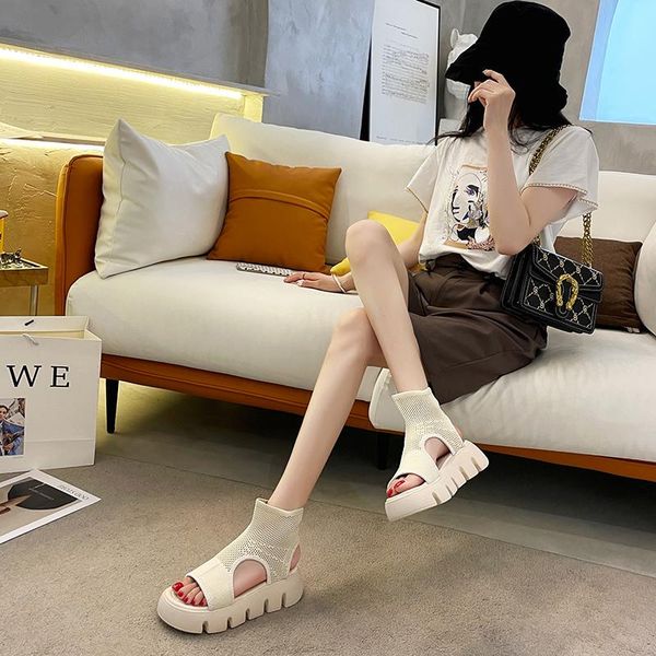 

dress shoes summer 2021 stylish roman breathable knit mesh sandal for women, Black