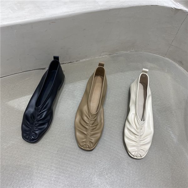 

dress shoes woman designer pleated flats spring solid sneakers casual slip on loafers soft pu leather women square toe moccasins rlmc, Black