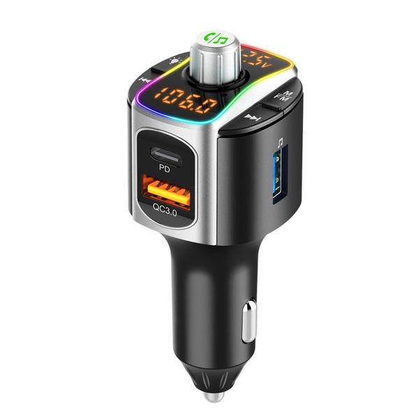 

car fm transmitter bluetooth 5.0 mp3 audio player qc3.0+pd fast charging wireless handskit with led backlit & mp4 players
