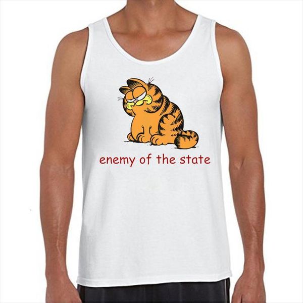 

hipster cowboy garfield men tank enemy of the state printed vest sleeveless tee funny garf o neck, White;black