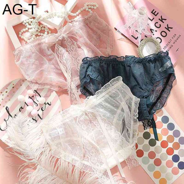 

low waist nylon mesh lovely lace girl's bow underwear women's summer, Black;pink