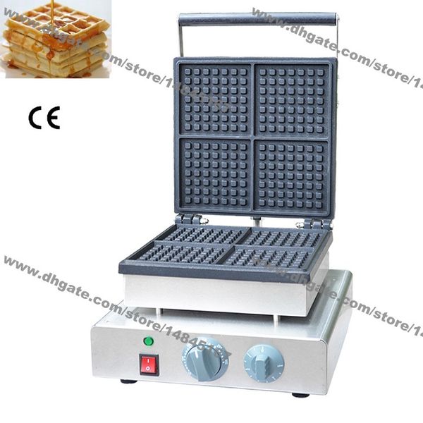 Kommerzielle Nutzung, antihaftbeschichtet, 4 Scheiben, 110 V, 220 V, elektrische quadratische traditionelle belgische Waffeleisen-Bäckermaschine