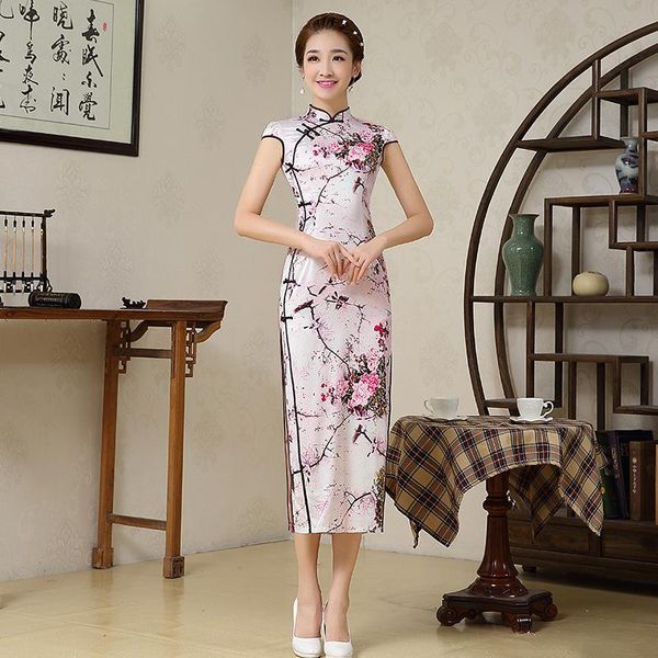 

fashion female chinese traditional dress women silk satin cheongsam short sleeve lady ancient qipao for party 89 ethnic clothing, Red