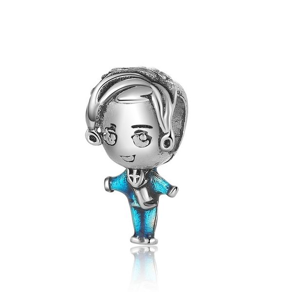 

fits pandora bracelets 20pcs blue enamel prince cartoon boy silver charm bead fit original pandora bracelets diy jewelry for women gift, Black