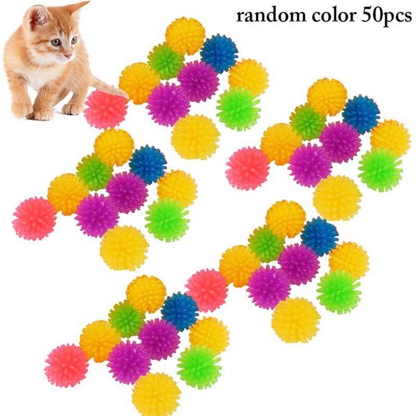 

cat toys 50pcs ball toy mini spiky elastic kitten chewing rubber interactive chasing random color