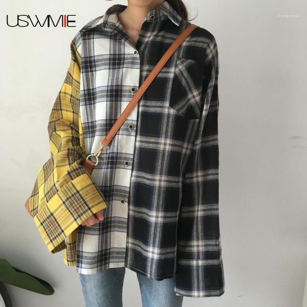 

women's blouses & shirts womens and casual fashion turn-down collar solid color long sleeve pockets lattice matching plus size, White