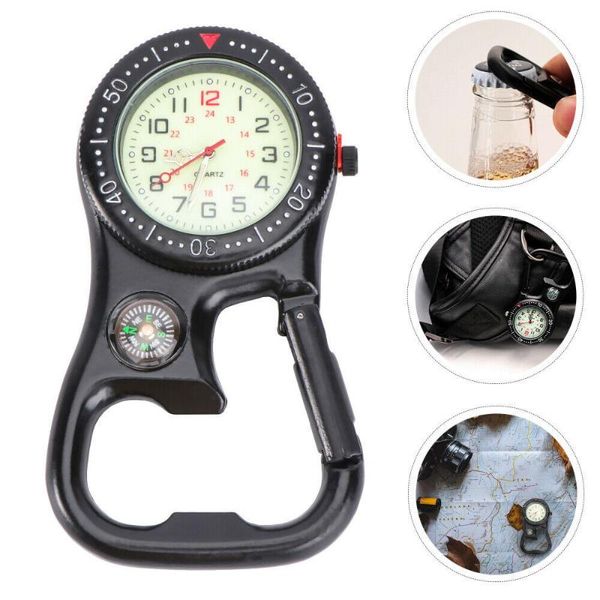 

outdoor luminous compass bottle opener backpacker fob clip-on carabiner watch sport climbing clock for rock gadgets