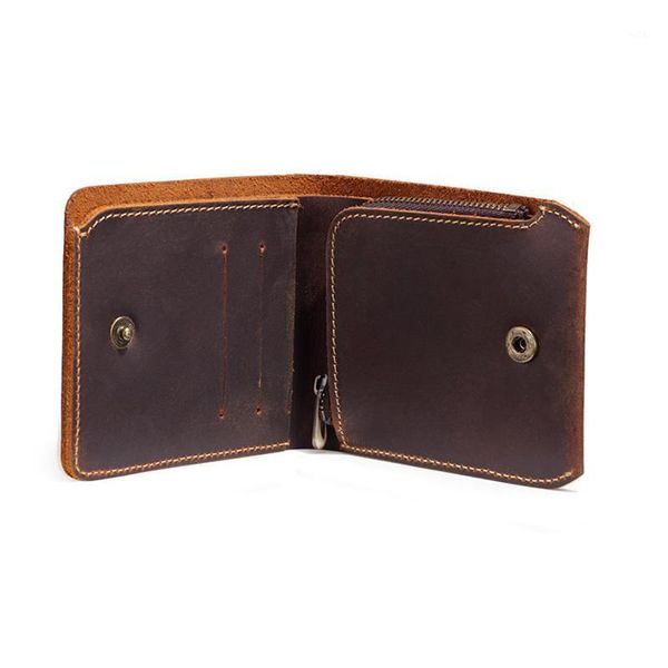 

wallets vintage manmade zipper wallet men crazy horse genuine leather short male purse handmade1, Red;black