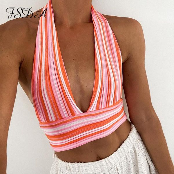 

women's tanks & camis v neck bandage crop knitted women 2021 summer blue backless sleeveless casual y2k off shoulder tank part, White