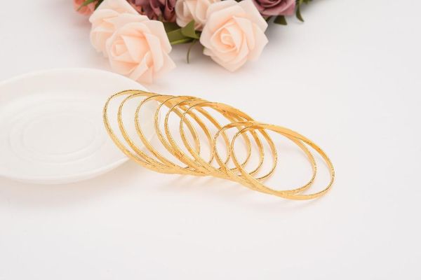 Großhandel Solid Gold GF Äthiopisches Armband Armreif Dubai Schmuck Großer Kreis Armreifen Hochzeit Braut Frauen Geschenke