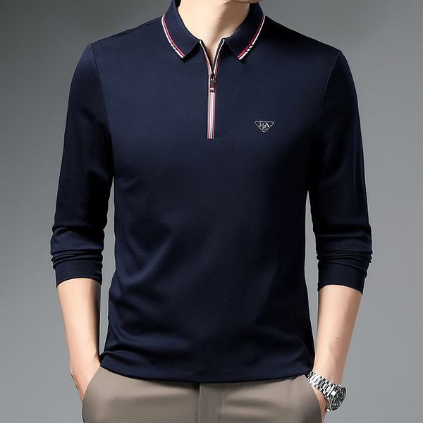 

2021 autumn long sleeve t- lapel casual mercerized cotton t- middle-aged dad polo men's shirt, White;black