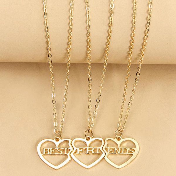

pendant necklaces letter heart couple girlfriend the gift women jewelry 3pcs/set three bset friend forever alloy necklace, Silver