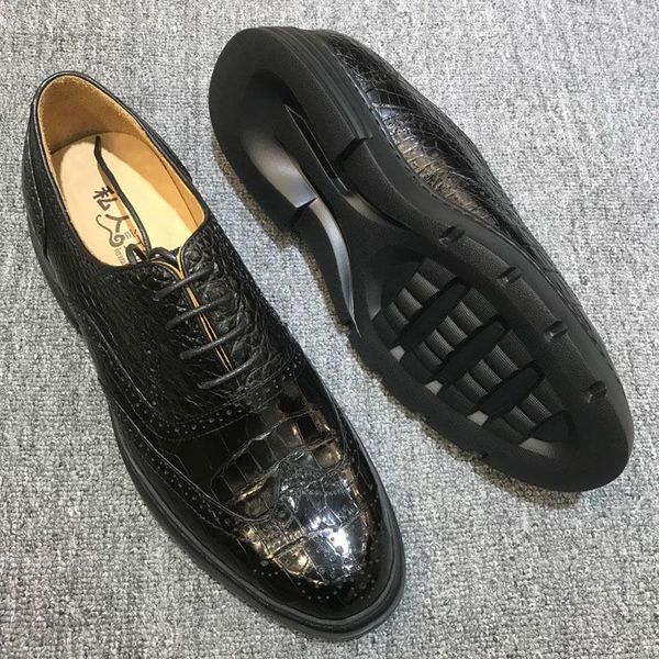 

thai alligator shoes men's fashion belly with really crocodile skin business casual dress, Black