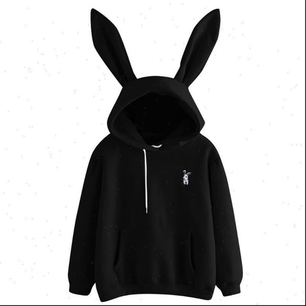 

autumn rabbit ear long sleeve womens hoodies hooded pullover thin, Black