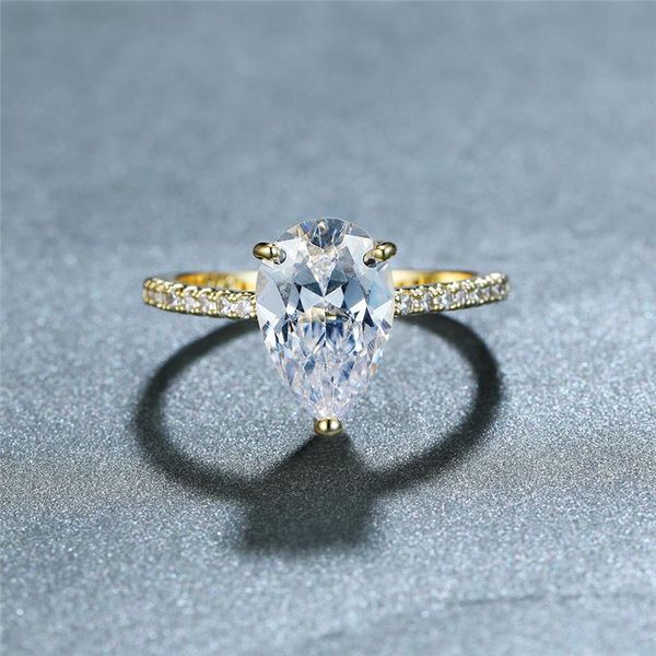 

wedding rings female luxury crystal engagement ring rose gold silver color simple fashion white zircon water drop for women, Slivery;golden