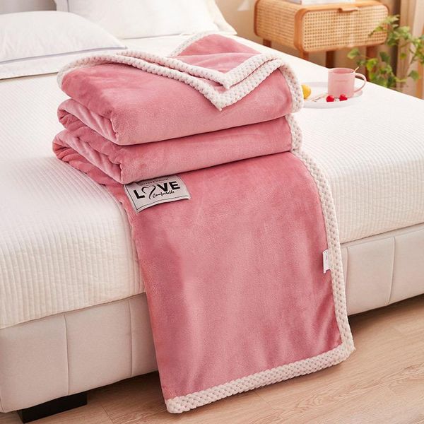 

blankets 2021 luxurious light luxury pure color milk fleece double-layer composite blanket thick coral sofa siesta