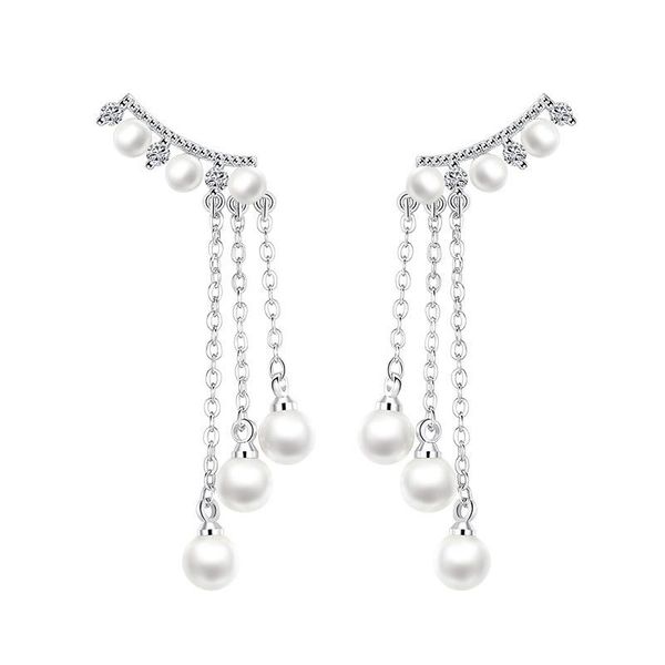 

stud 100% 925 sterling silver shiny crystal imitation pearl ladies`tassels earrings jewelry anti allergy female christmas gift, Golden;silver
