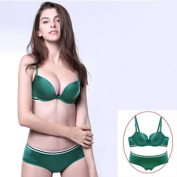 Cuecas calcinha frontal fechamento fio livre sutiã listra beleza volta sem costura push up sutiã pequeno peito reúne sexy roupa interior verde mulheres l2404