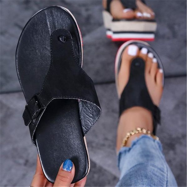 

women's sandals solid color flip flops fashion gladiator open toe shoes for ladies comfortable platform outdoor slipper, Black