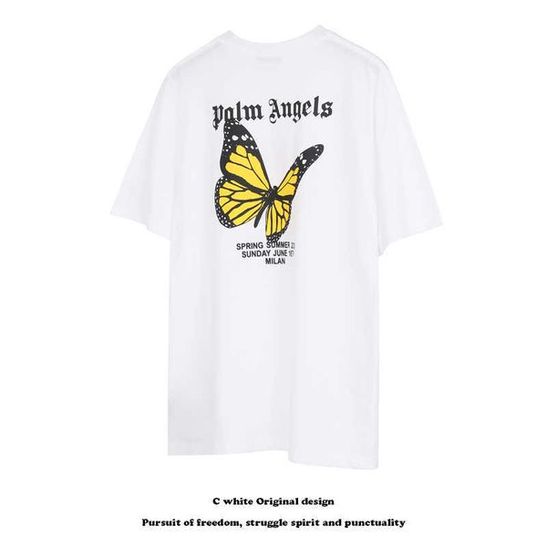

pa/lm 21ss angel trendy slogan back butterfly print short sleeve t-shirt for men and women ntfc, White;black