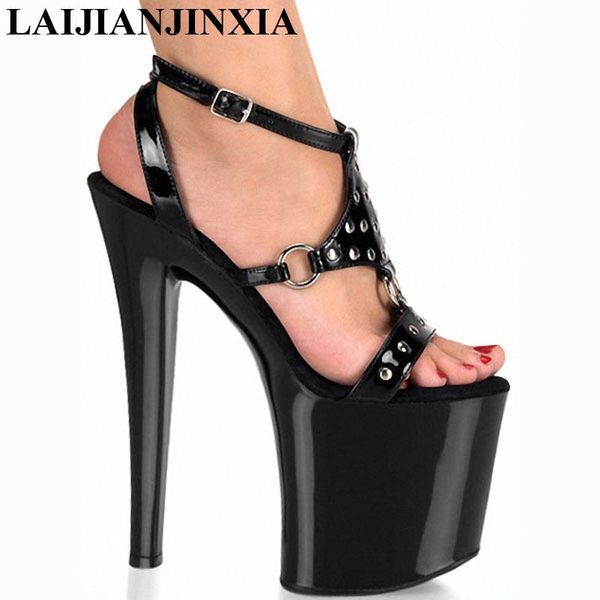 

rivet high-heeled shoes princess performance 20cm punk 8 inch heel high platform black sandals