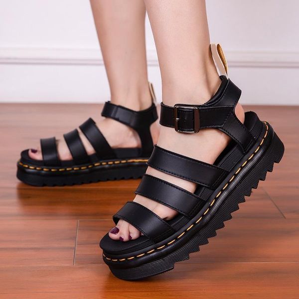 

sandals women soft patent leather gladiator female beach shoes summer womens students flat platform shoesdf456, Black