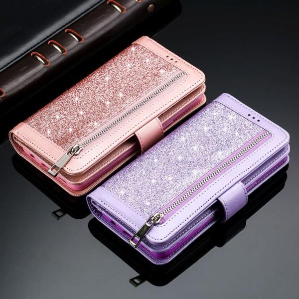 

bling zipper flip leather wallet case for s20 ultra note10 plus 5g s10e s9 s8 s10 bumper m10 s7 edge note8 note9 cover cell phone ca cases