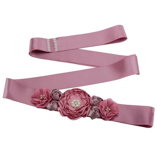 

elegant satin flower sash waistband handmade beaded waistbands bridal ribbon decoration diy waist belt dress clothing accessory belts, Black;brown