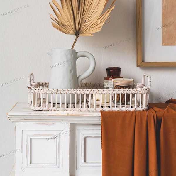 

party tray simple retro handmade rattan household square coffee table size s+l kitchen storage & organization