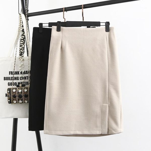 

spring/autumn women skirt oversize 2021 fashion casual clothes bottom high waist solid temperament woolen slim fit skirts, Black