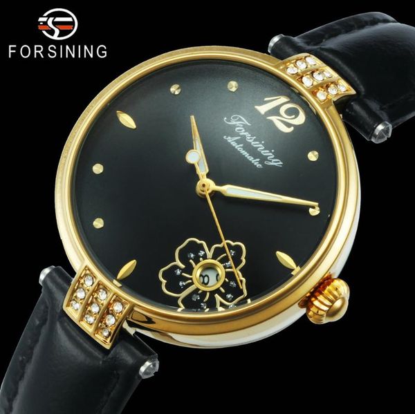 

wristwatches forsining fashion automatic watch women crystal mechanical watches for woman leather strap flower lady simple cloc, Slivery;brown