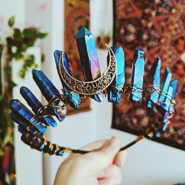 

hair clips & barrettes fyjs unique copper wire wrap crescent moon irregular shape crystal dyed many colors jewelry, Golden;silver