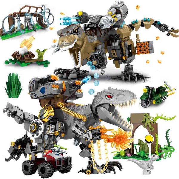 Mengwoha Jurassic Reload Tyrannosaurus Rex Bausteine Dinosaurier Welt mit Figuren Tier Park Ziegel Spielzeug Für Kinder Geschenk X0503