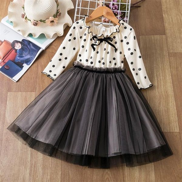 

girl's dresses polka-dot long sleeve girls clothes autumn winter ribbons tutu kids for princess birthday party children clothing, Red;yellow