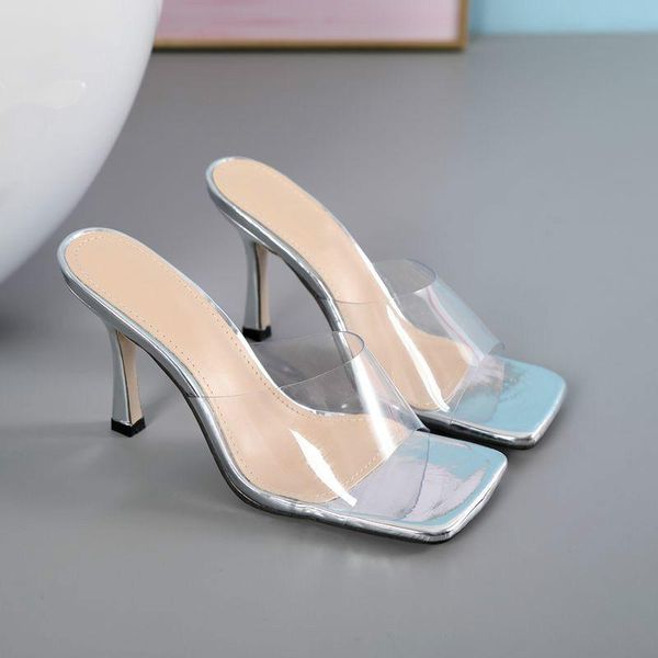 

high-heeled shoes lady ladies' slippers rubber flip flops big size square toe slipers women low hawaiian summer 2021 rome slides, Black