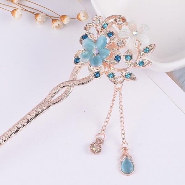 

hair clips & barrettes women flowers hairpin stick wedding bridal crystal u shaped clip chopsticks accessories, Golden;silver