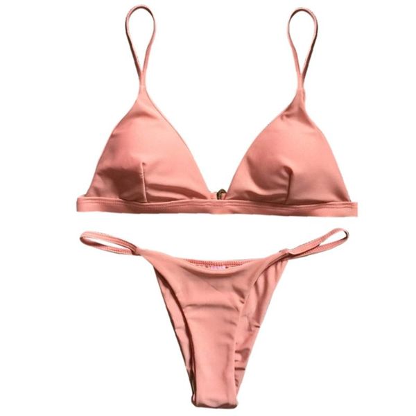 

one-piece suits cpdd summer women push up bikini set solid color spaghetti straps bathing suit