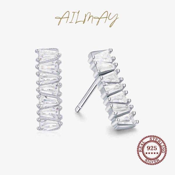 

ailmay transparent trapezoidal zircon rectangle stud earrings for women classic luxury wedding accessories jewelry gift, Golden