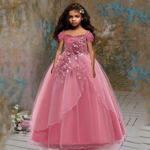 

girl's winter girl evening party long bridesmaid princess costume kids dresses for girls children wedding dress flower c0228, Red;yellow