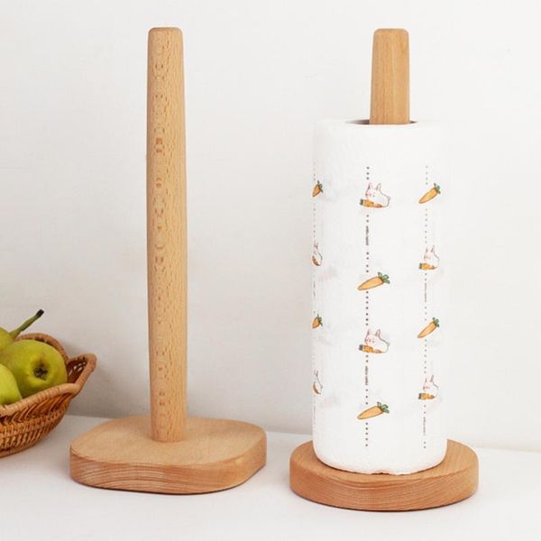 

hooks & rails wooden roll paper towel holder tissue vertical stand napkins rack home bathroom kitchen toilet storage accessories