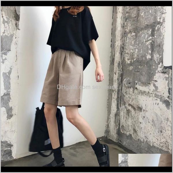 

womens clothing apparel drop delivery 2021 women shorts loose trendy elegant all-match solid high-quality leisure daily students girl female, White;black