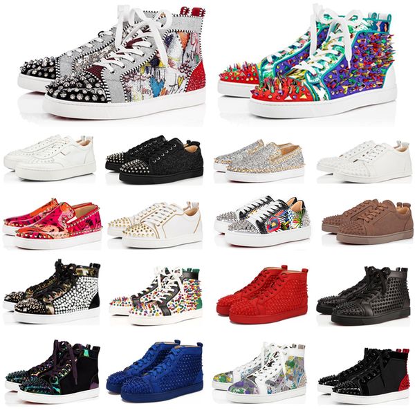 

studded spikes casual shoes golden shining fashion leather and nail red men ladies flat designer soled party wedding size eur 36-48, Black