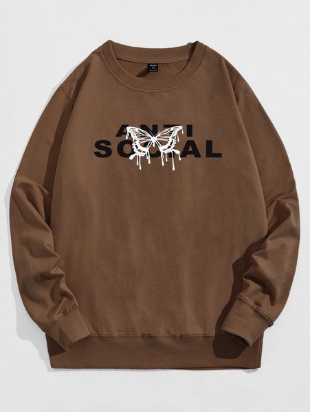 

romwe guys butterfly letter graphic sweatshirt 93ju#, Black
