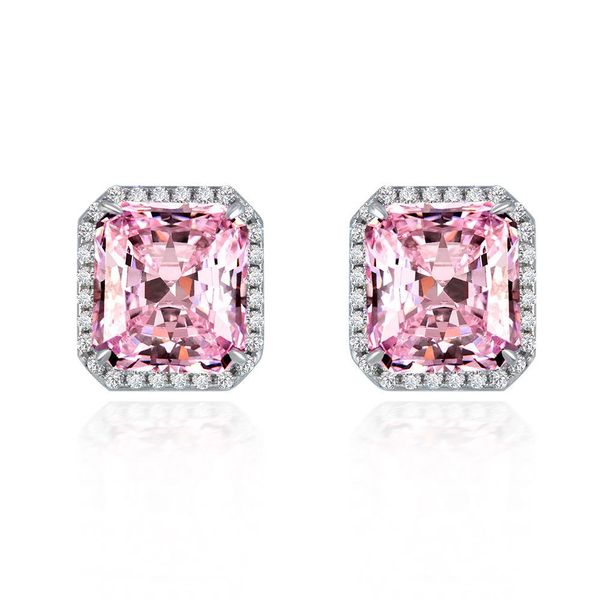 Quadrado 5ct Pink Diamond Stud Brinco 100% Real 925 Sterling Prata Promessa Noivos Brincos Para As Mulheres Nupcial Gemstones Jóias